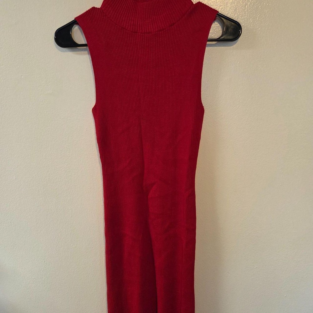 Love by Chesley Red Ribbed Mock Neck Sleeveless Bodycon Midi Sweater Dress Large